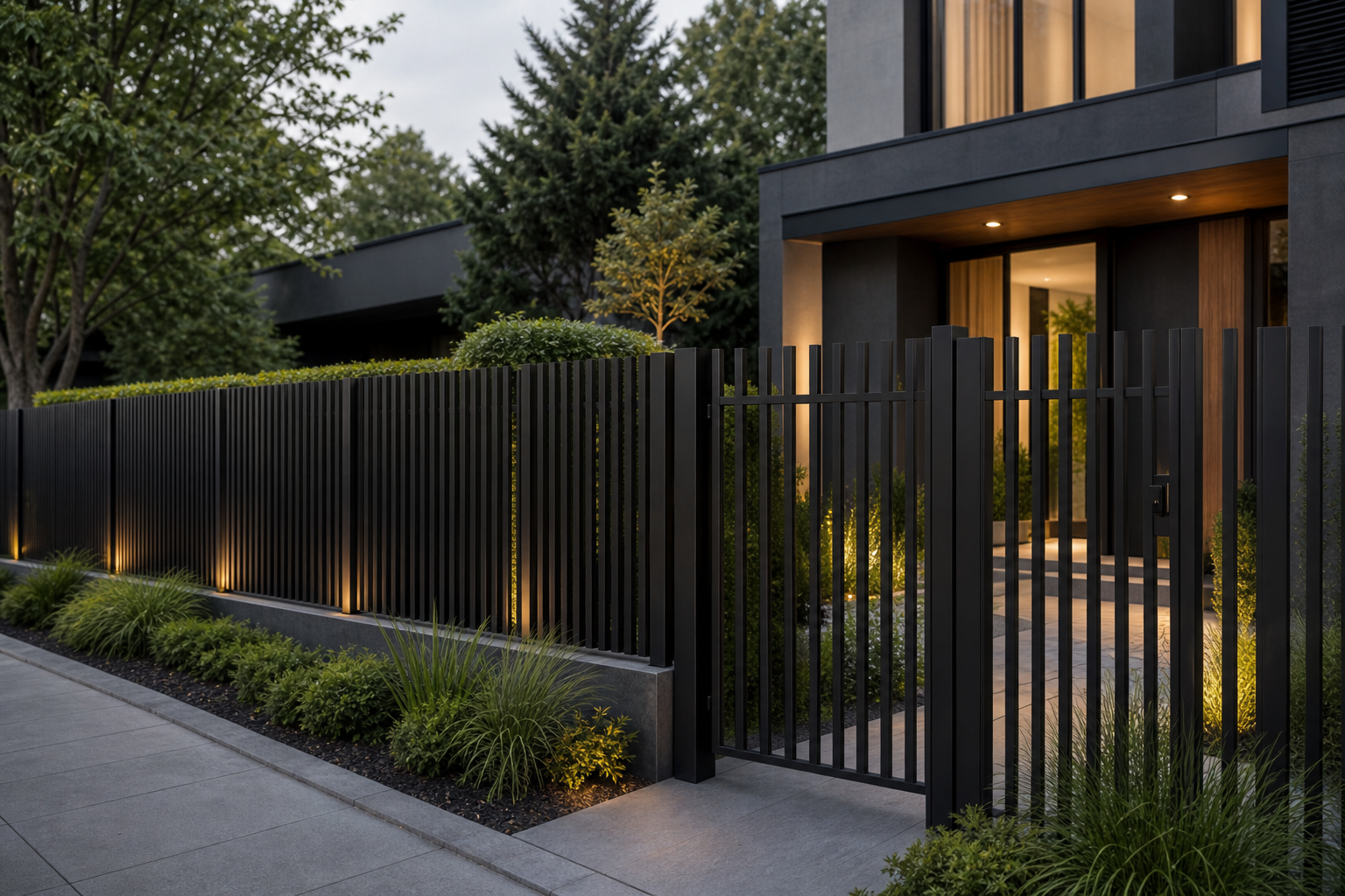 Modern black aluminum fencing