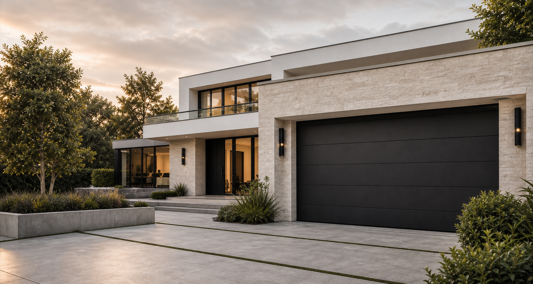 Modern black sectional garage door
